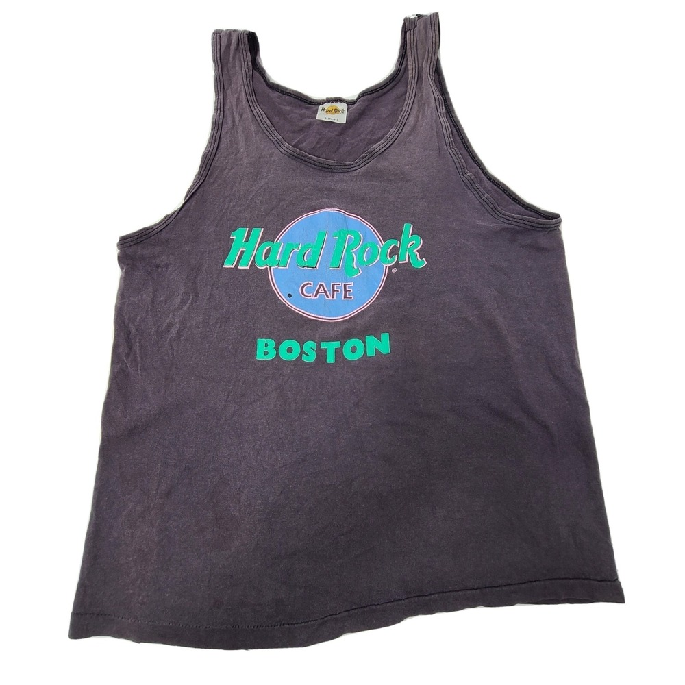 VTG Hard Rock Cafe Sz Large Boston Tank top T-Shirt single stitch Made USA Black
